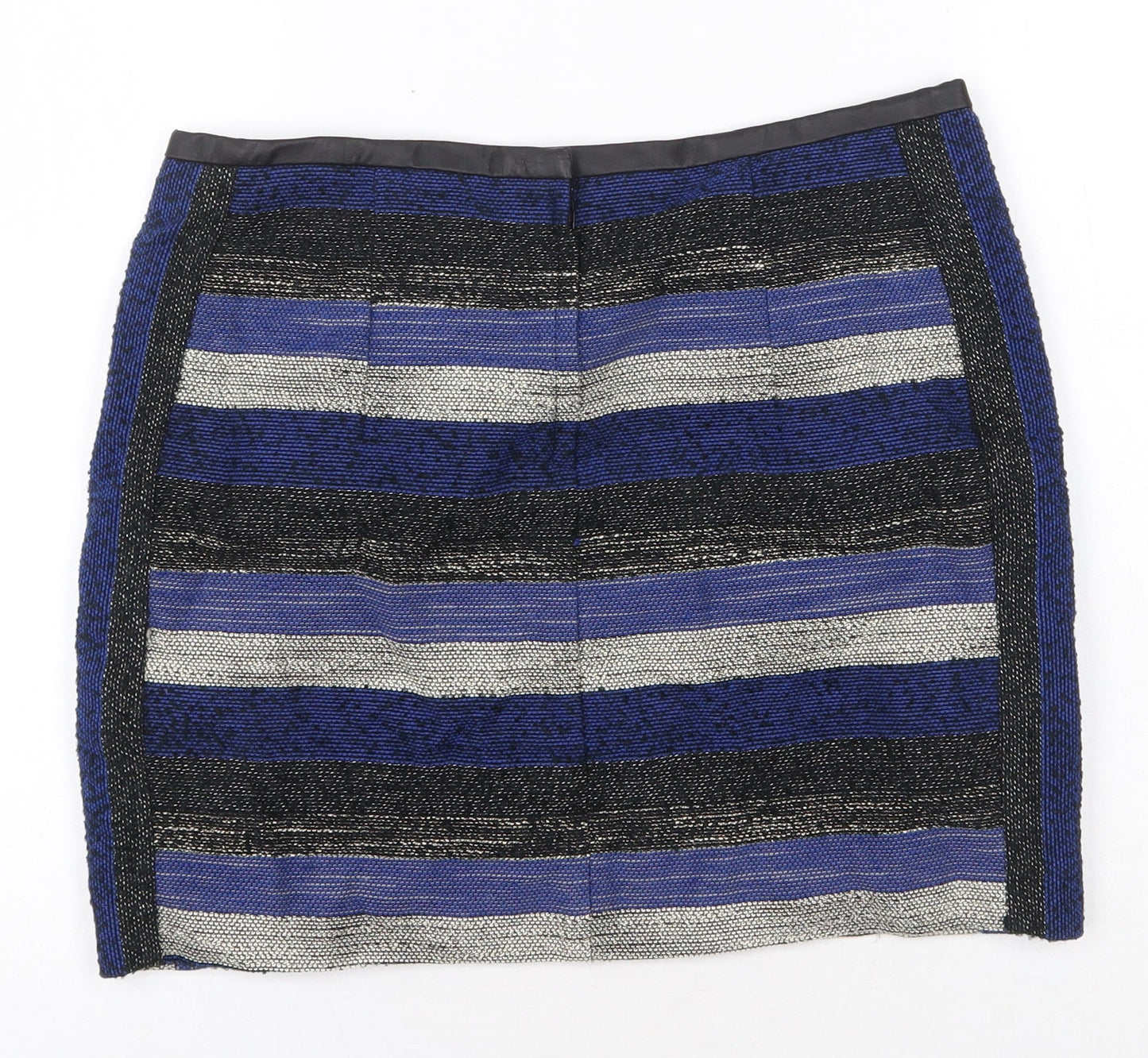 H&M Womens Blue Striped Cotton Mini Skirt Size 12 Zip