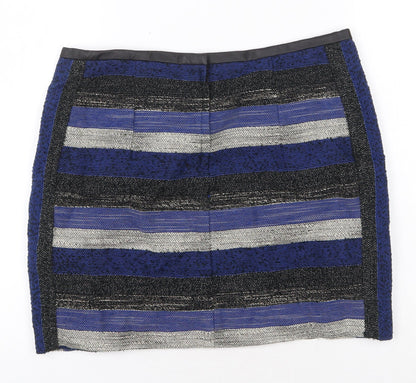 H&M Womens Blue Striped Cotton Mini Skirt Size 12 Zip