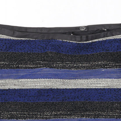 H&M Womens Blue Striped Cotton Mini Skirt Size 12 Zip