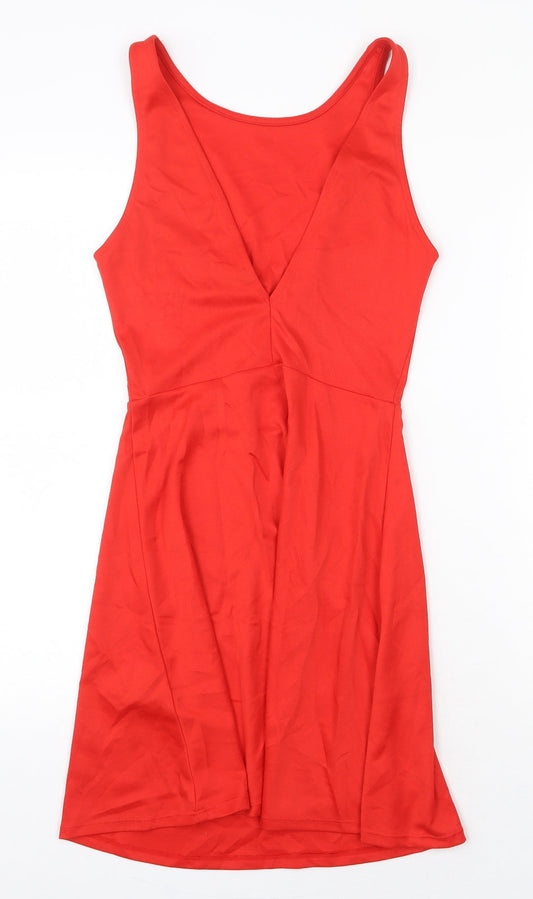 H&M Womens Red Polyester Tank Dress Size 8 Boat Neck Pullover