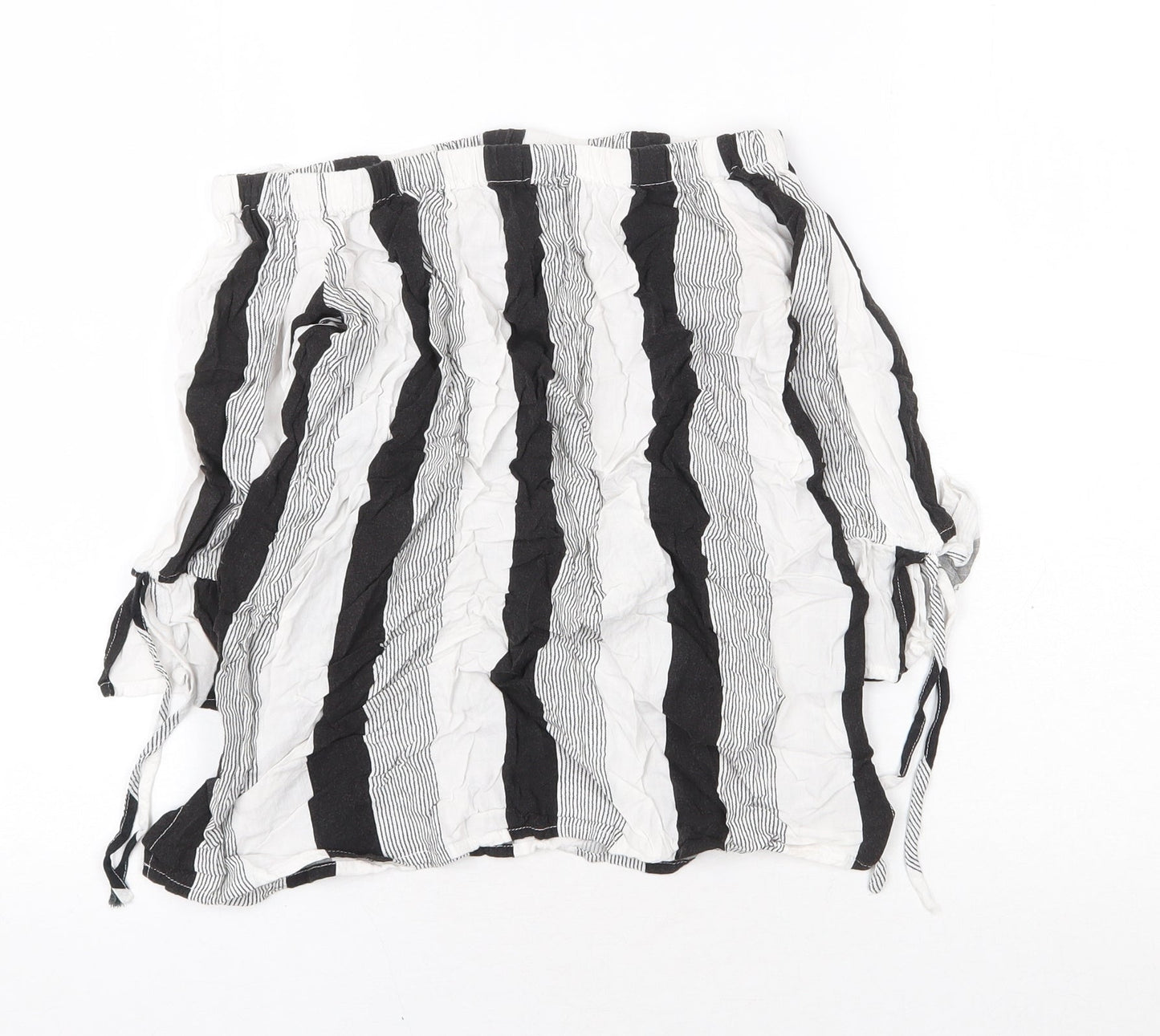 Primark Womens Multicoloured Striped Viscose Basic Blouse Size 6 Off the Shoulder - Tie Sleeve Detail Bardot