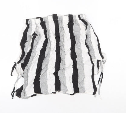 Primark Womens Multicoloured Striped Viscose Basic Blouse Size 6 Off the Shoulder - Tie Sleeve Detail Bardot