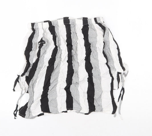 Primark Womens Multicoloured Striped Viscose Basic Blouse Size 6 Off the Shoulder - Tie Sleeve Detail Bardot