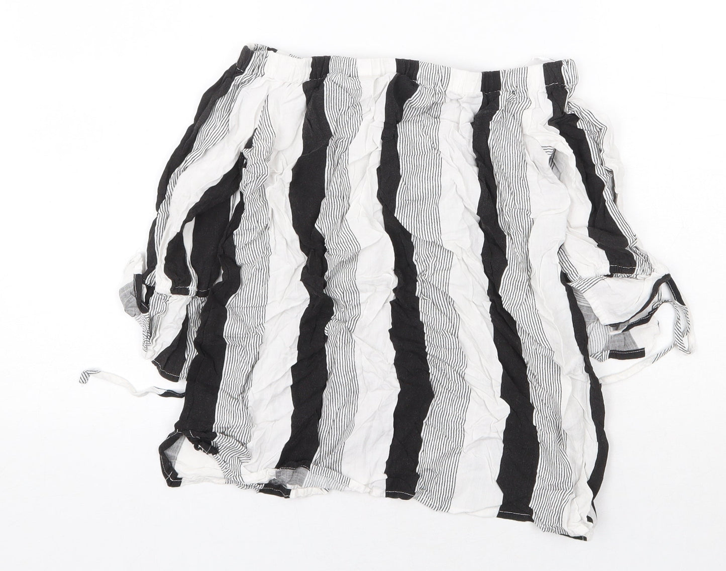 Primark Womens Multicoloured Striped Viscose Basic Blouse Size 6 Off the Shoulder - Tie Sleeve Detail Bardot