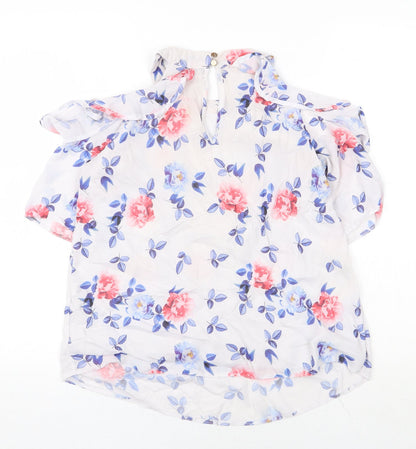Select Womens White Floral Polyester Basic Blouse Size 12 Scoop Neck - Cold Shoulder