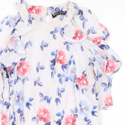 Select Womens White Floral Polyester Basic Blouse Size 12 Scoop Neck - Cold Shoulder