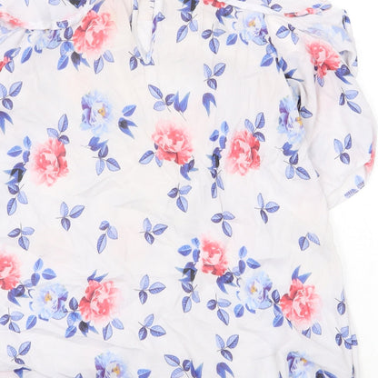Select Womens White Floral Polyester Basic Blouse Size 12 Scoop Neck - Cold Shoulder