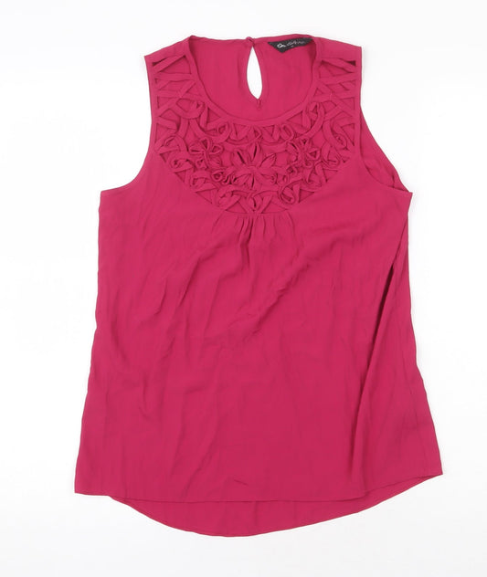 Miss Selfridge Womens Pink Polyester Basic Tank Size 10 Scoop Neck - Cut Out Neckline Details