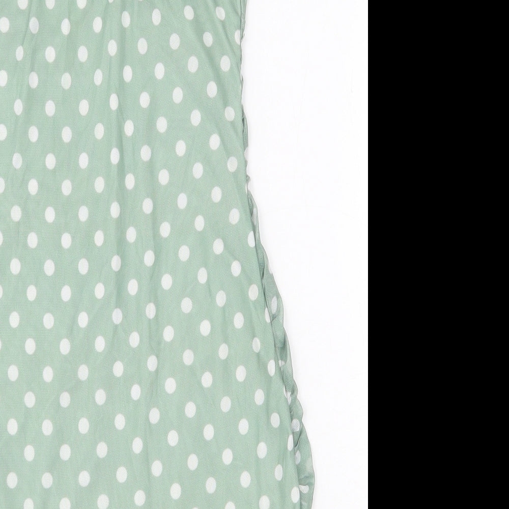 PRETTYLITTLETHING Womens Green Polka Dot Polyester Slip Dress Size 6 Sweetheart Pullover