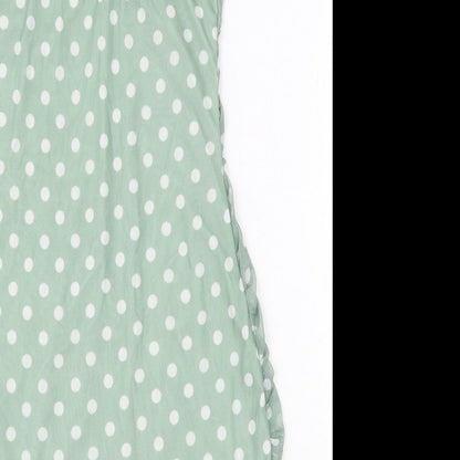 PRETTYLITTLETHING Womens Green Polka Dot Polyester Slip Dress Size 6 Sweetheart Pullover