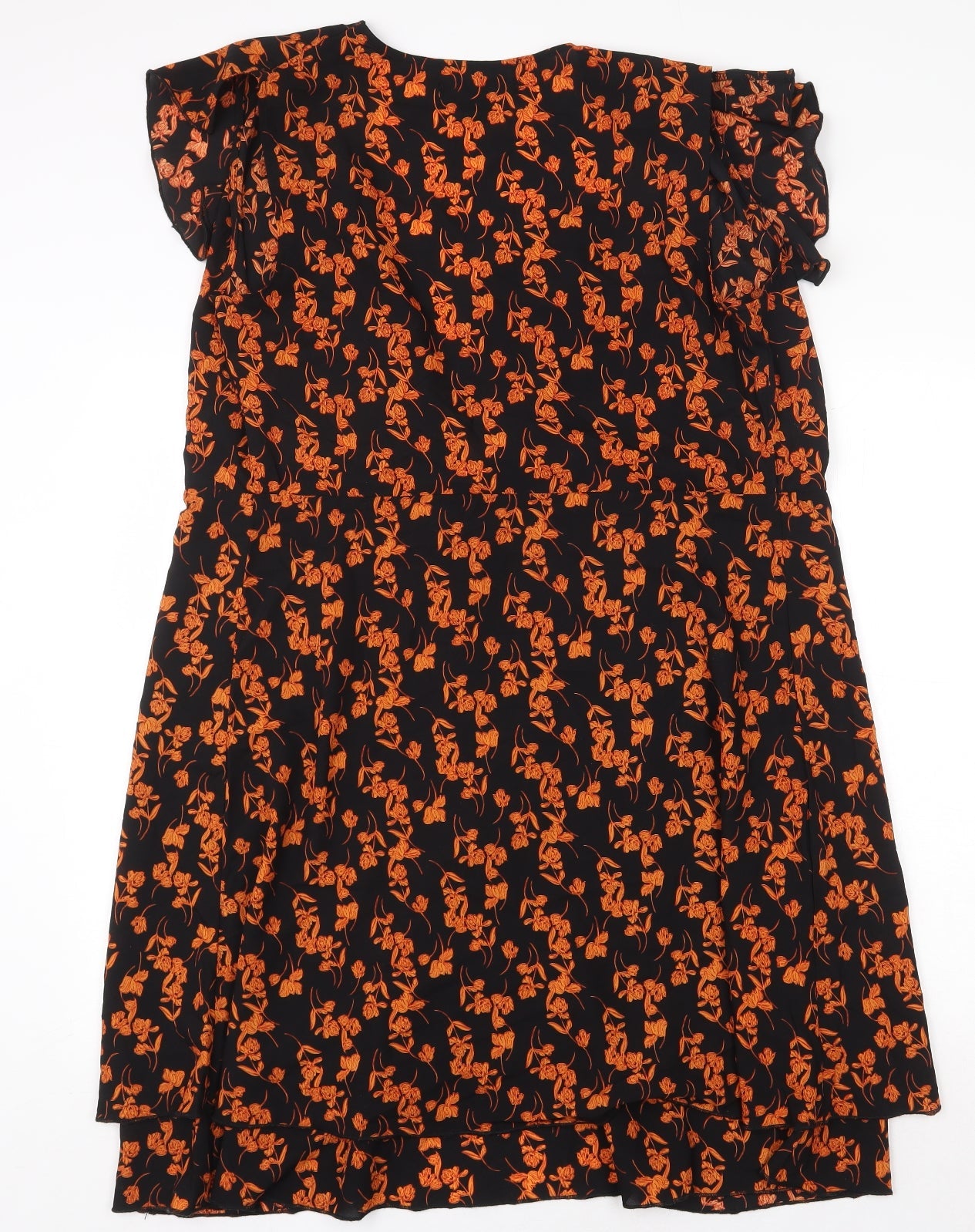 Mela Loves London Womens Black Floral Polyester Wrap Dress Size 14 Scoop Neck Tie