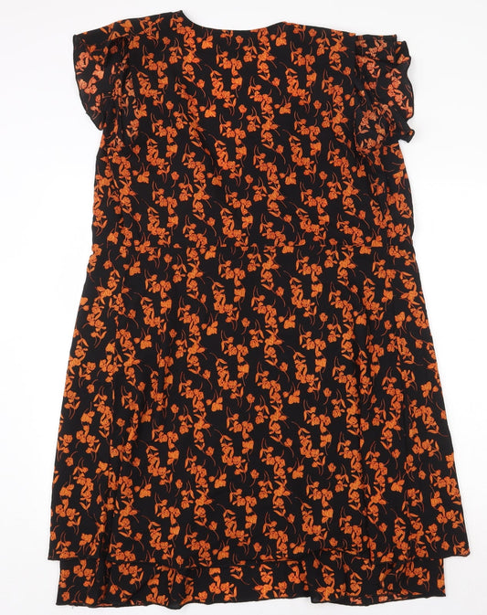 Mela Loves London Womens Black Floral Polyester Wrap Dress Size 14 Scoop Neck Tie