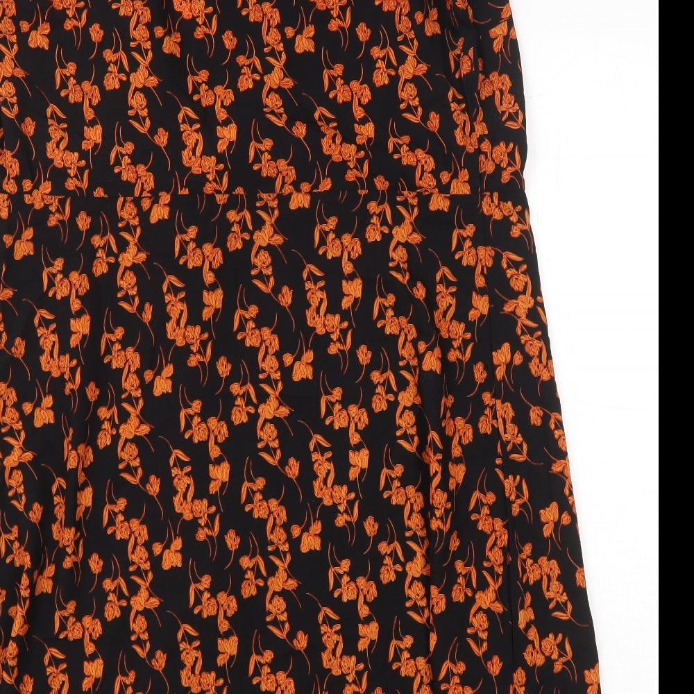 Mela Loves London Womens Black Floral Polyester Wrap Dress Size 14 Scoop Neck Tie