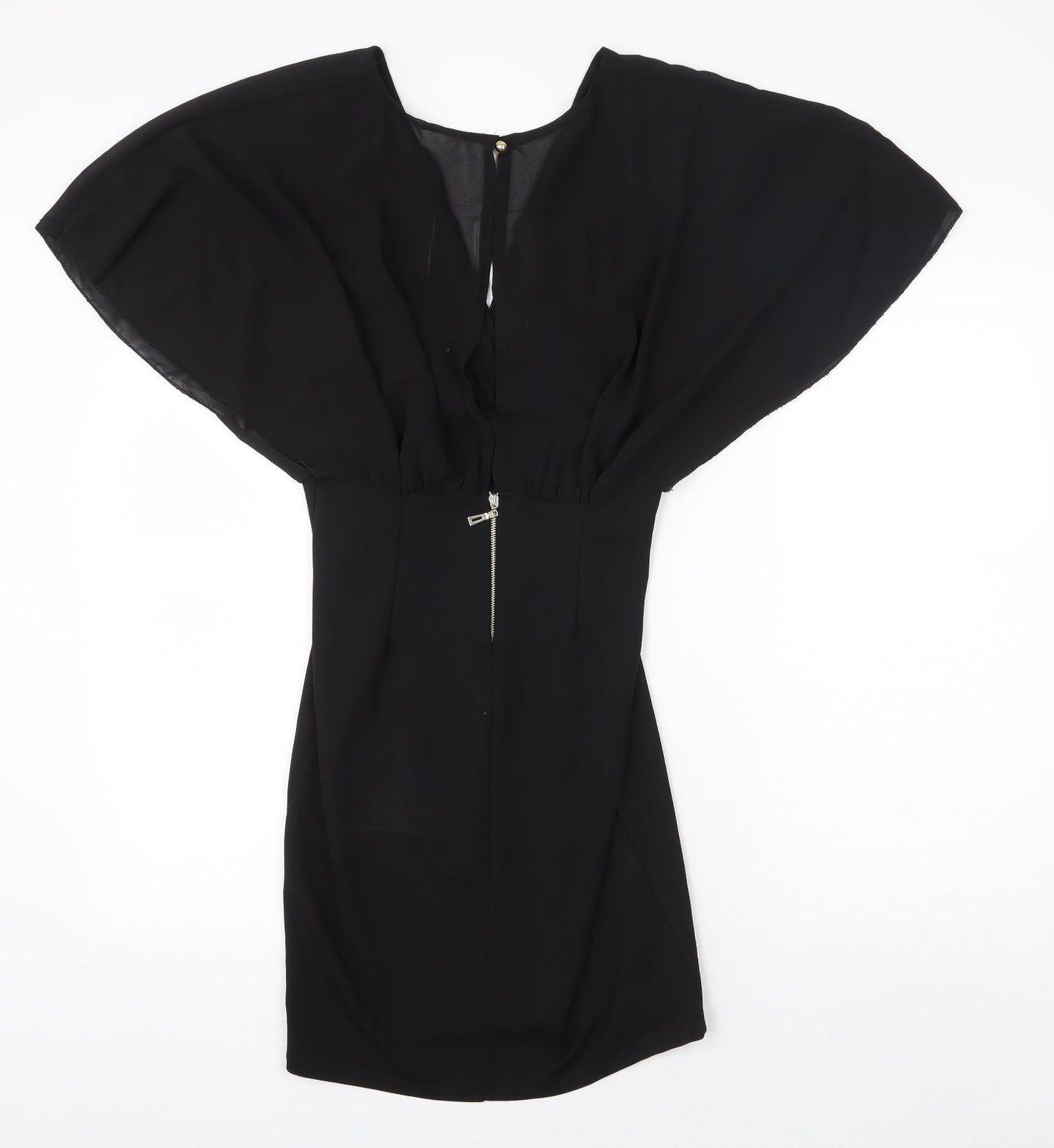 Preworn Womens Black Polyester Mini Size 8 V-Neck Button - Voluminous Sleeves