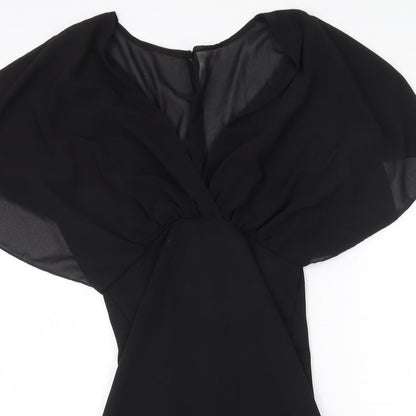 Preworn Womens Black Polyester Mini Size 8 V-Neck Button - Voluminous Sleeves