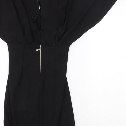 Preworn Womens Black Polyester Mini Size 8 V-Neck Button - Voluminous Sleeves