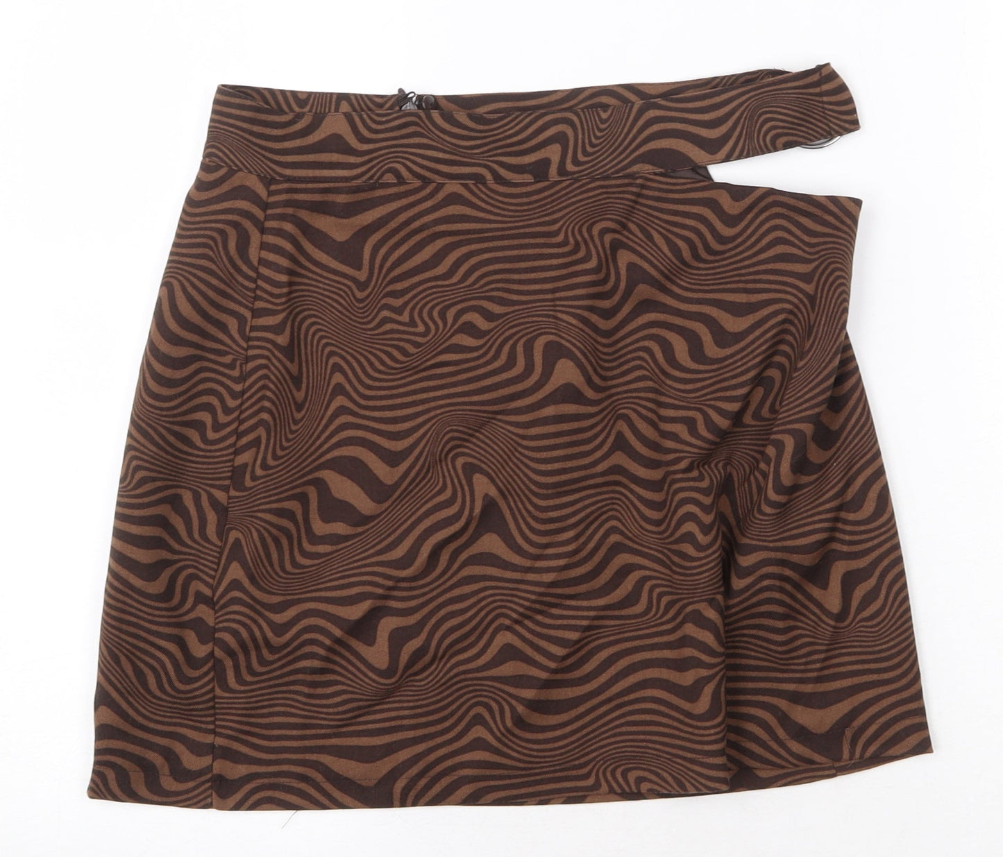 H&M Womens Brown Geometric Polyester Mini Skirt Size 10 Zip - Cut Out