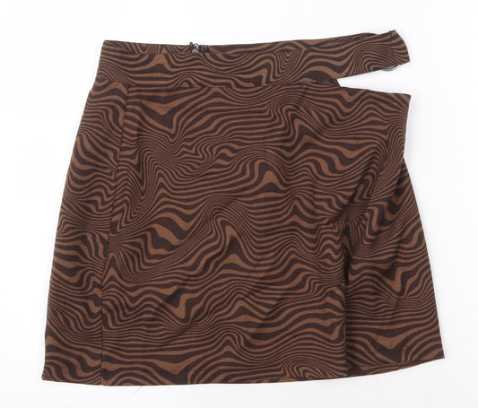 H&M Womens Brown Geometric Polyester Mini Skirt Size 10 Zip - Cut Out