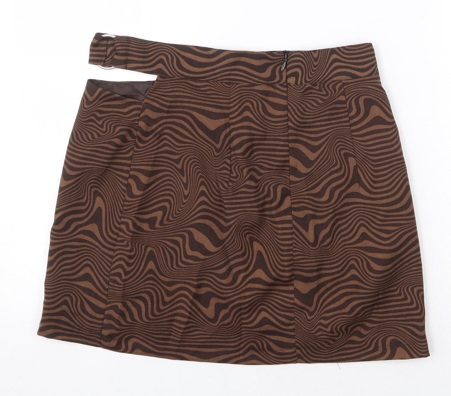 H&M Womens Brown Geometric Polyester Mini Skirt Size 10 Zip - Cut Out