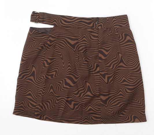 H&M Womens Brown Geometric Polyester Mini Skirt Size 10 Zip - Cut Out