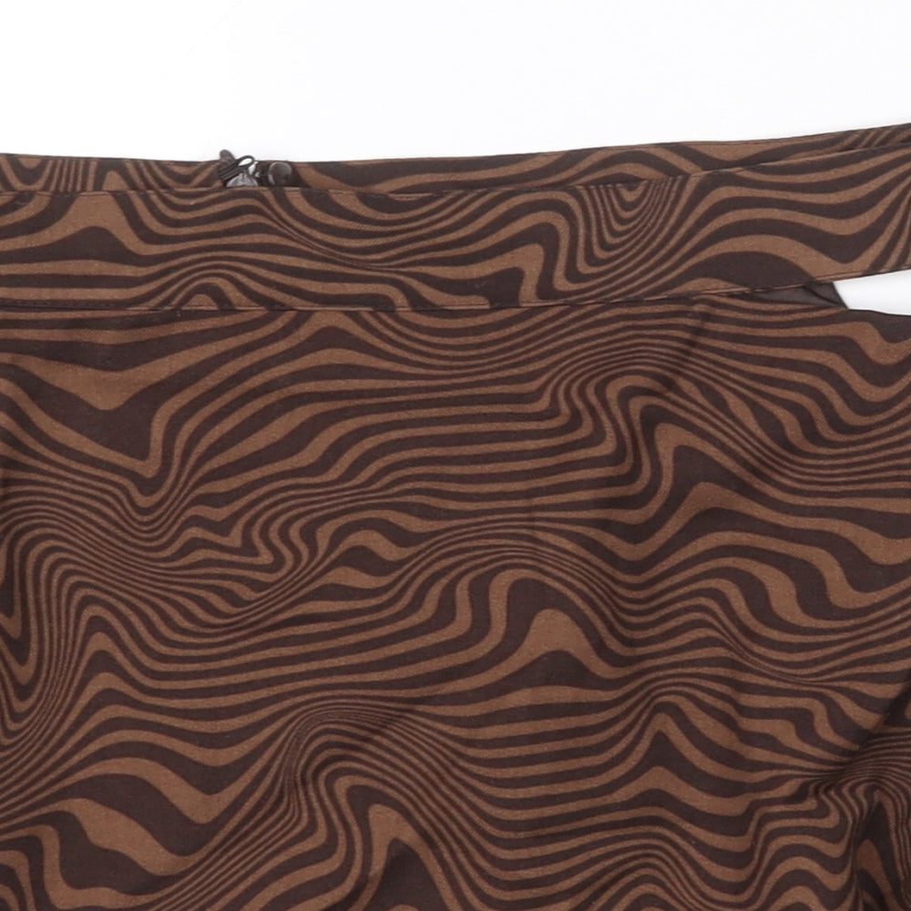 H&M Womens Brown Geometric Polyester Mini Skirt Size 10 Zip - Cut Out