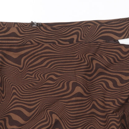 H&M Womens Brown Geometric Polyester Mini Skirt Size 10 Zip - Cut Out