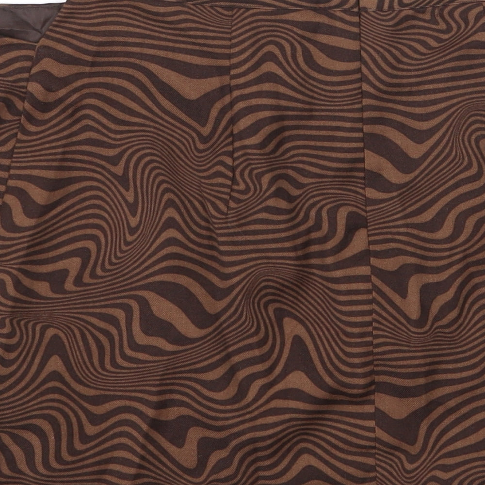 H&M Womens Brown Geometric Polyester Mini Skirt Size 10 Zip - Cut Out