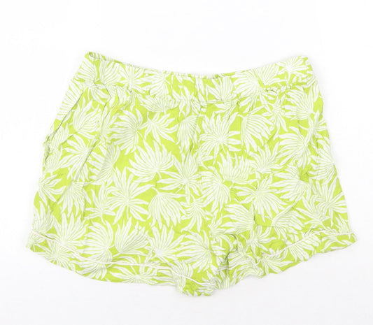Uniqlo Womens Green Floral Viscose Bermuda Shorts Size M Regular Pull On