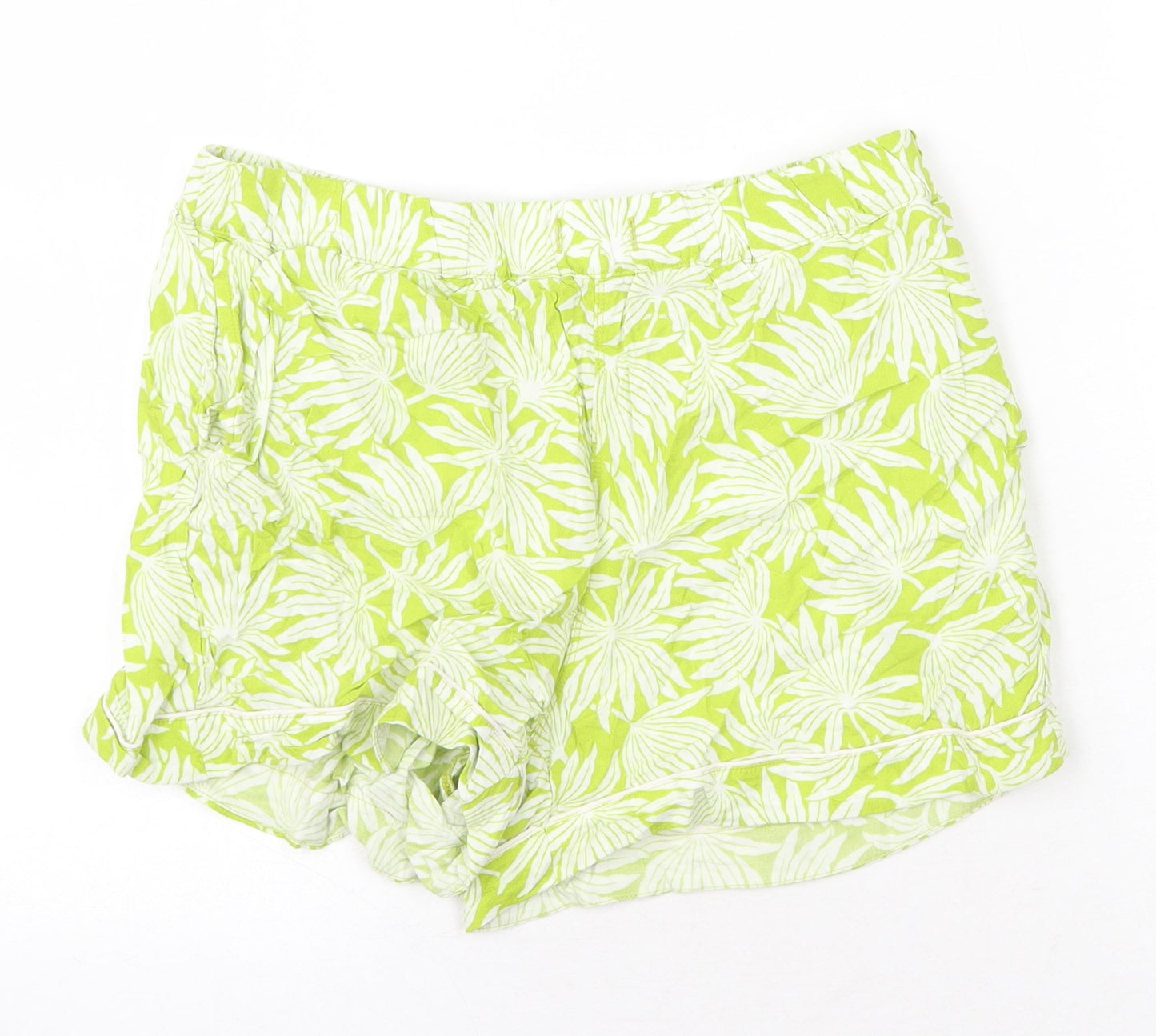 Uniqlo Womens Green Floral Viscose Bermuda Shorts Size M Regular Pull On