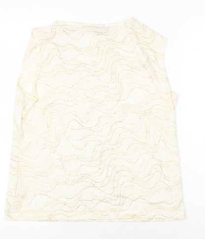 EWM Womens Gold Geometric Polyester Basic T-Shirt Size M Round Neck