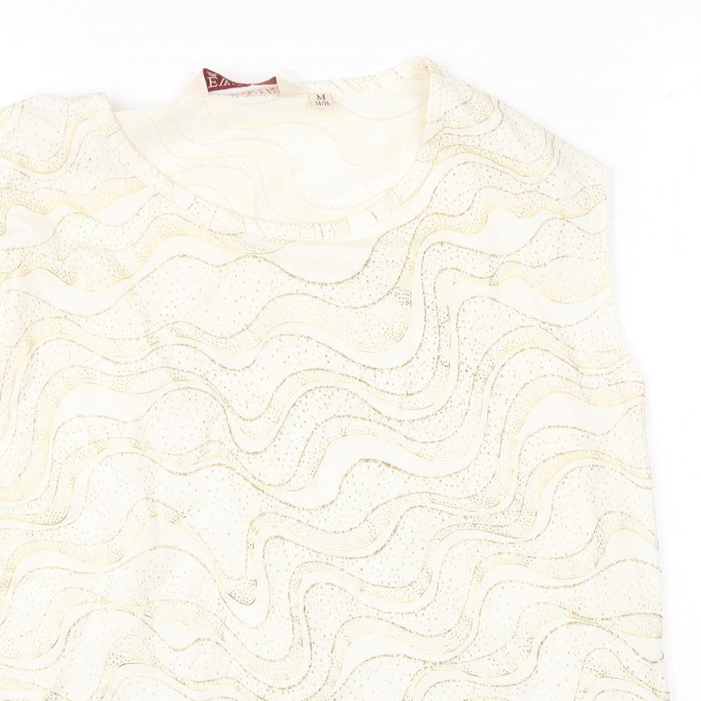 EWM Womens Gold Geometric Polyester Basic T-Shirt Size M Round Neck