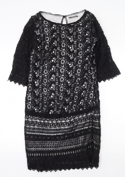 South Womens Black Cotton Sheath Size 12 Boat Neck Button