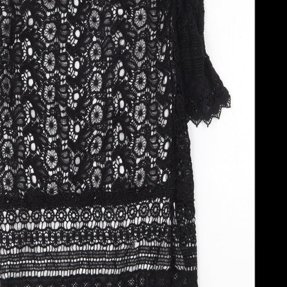 South Womens Black Cotton Sheath Size 12 Boat Neck Button