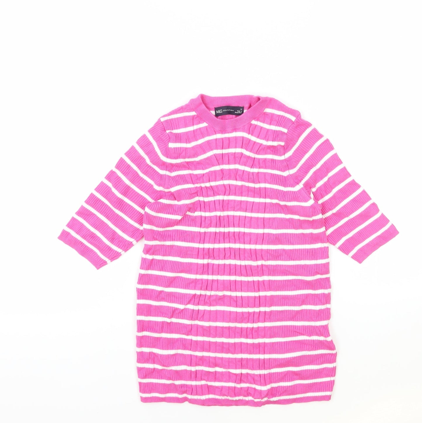 Marks and Spencer Womens Pink Viscose Basic T-Shirt Size M Round Neck
