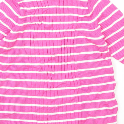 Marks and Spencer Womens Pink Viscose Basic T-Shirt Size M Round Neck