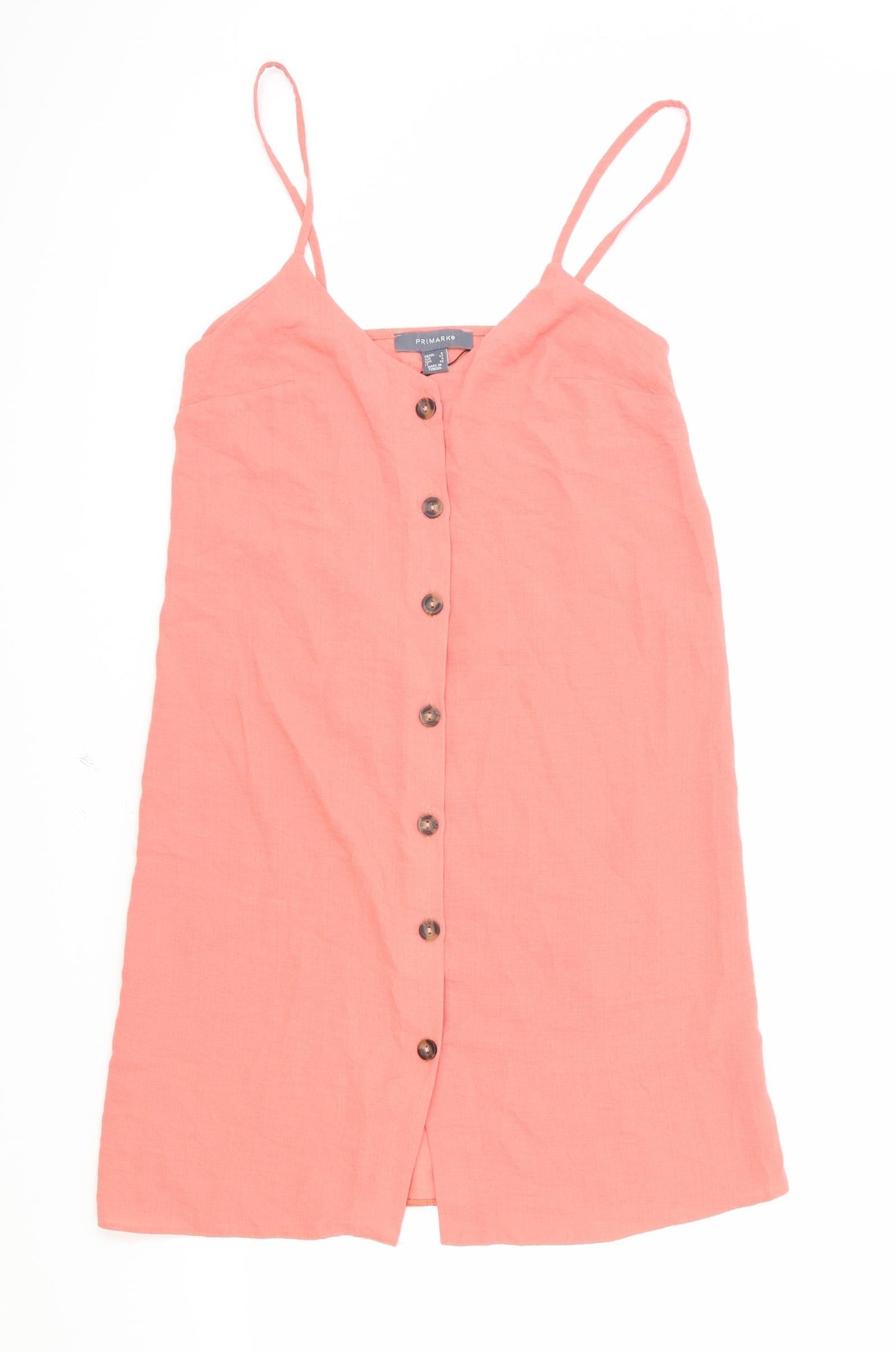 Primark Womens Pink Polyester Slip Dress Size 4 V-Neck Button