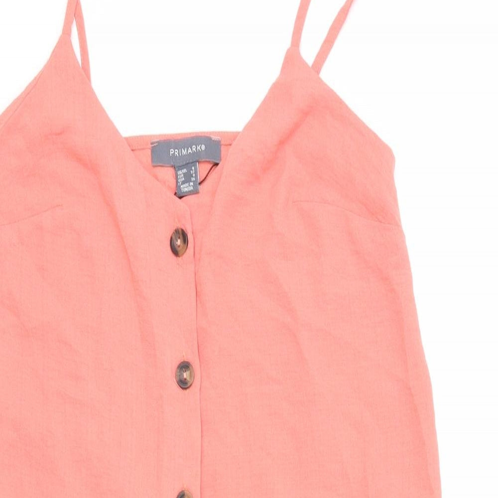 Primark Womens Pink Polyester Slip Dress Size 4 V-Neck Button
