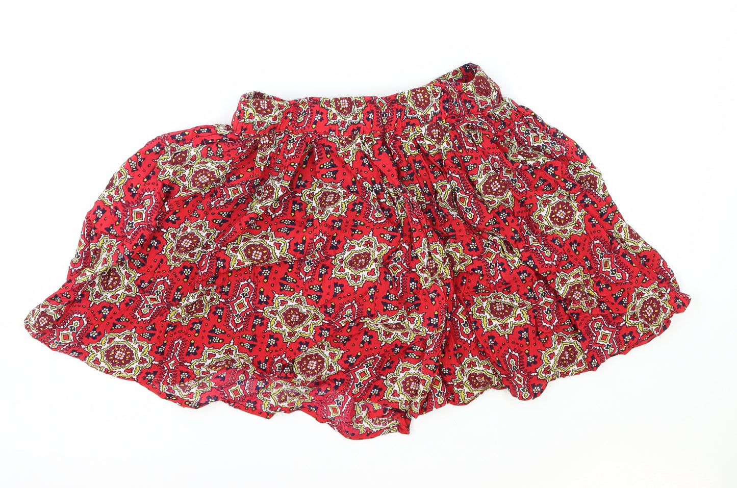 New Look Womens Red Geometric Viscose Bermuda Shorts Size 8 L4 in Regular Drawstring