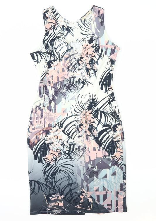 NEXT Womens Multicoloured Geometric Polyester A-Line Size 12 V-Neck Zip