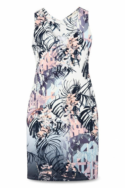 NEXT Womens Multicoloured Geometric Polyester A-Line Size 12 V-Neck Zip