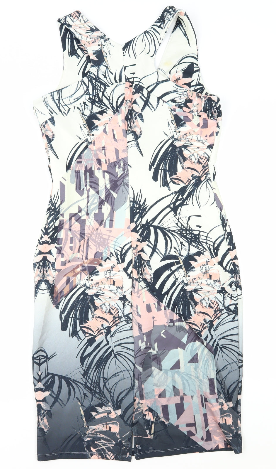 NEXT Womens Multicoloured Geometric Polyester A-Line Size 12 V-Neck Zip