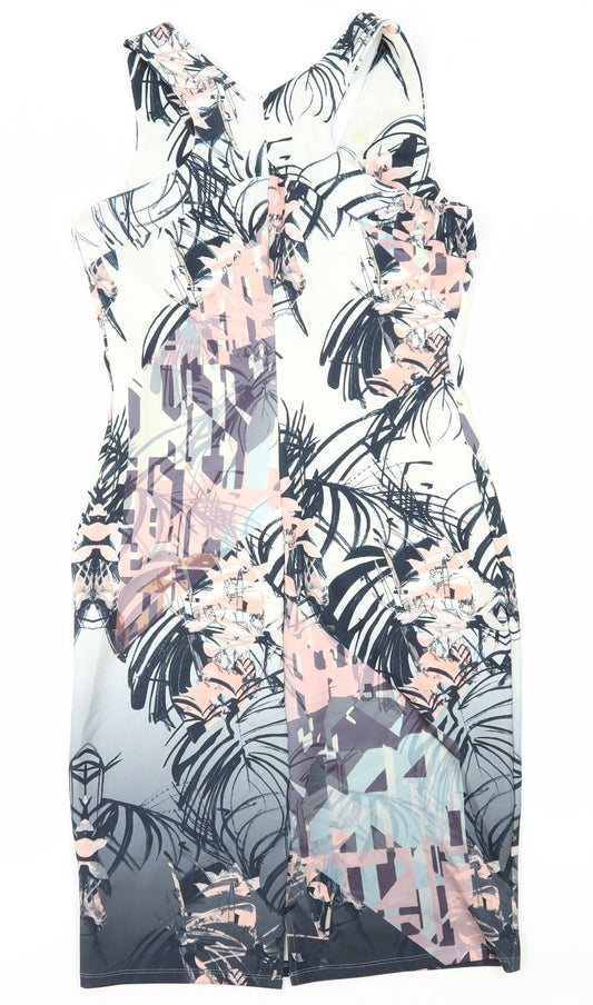 NEXT Womens Multicoloured Geometric Polyester A-Line Size 12 V-Neck Zip