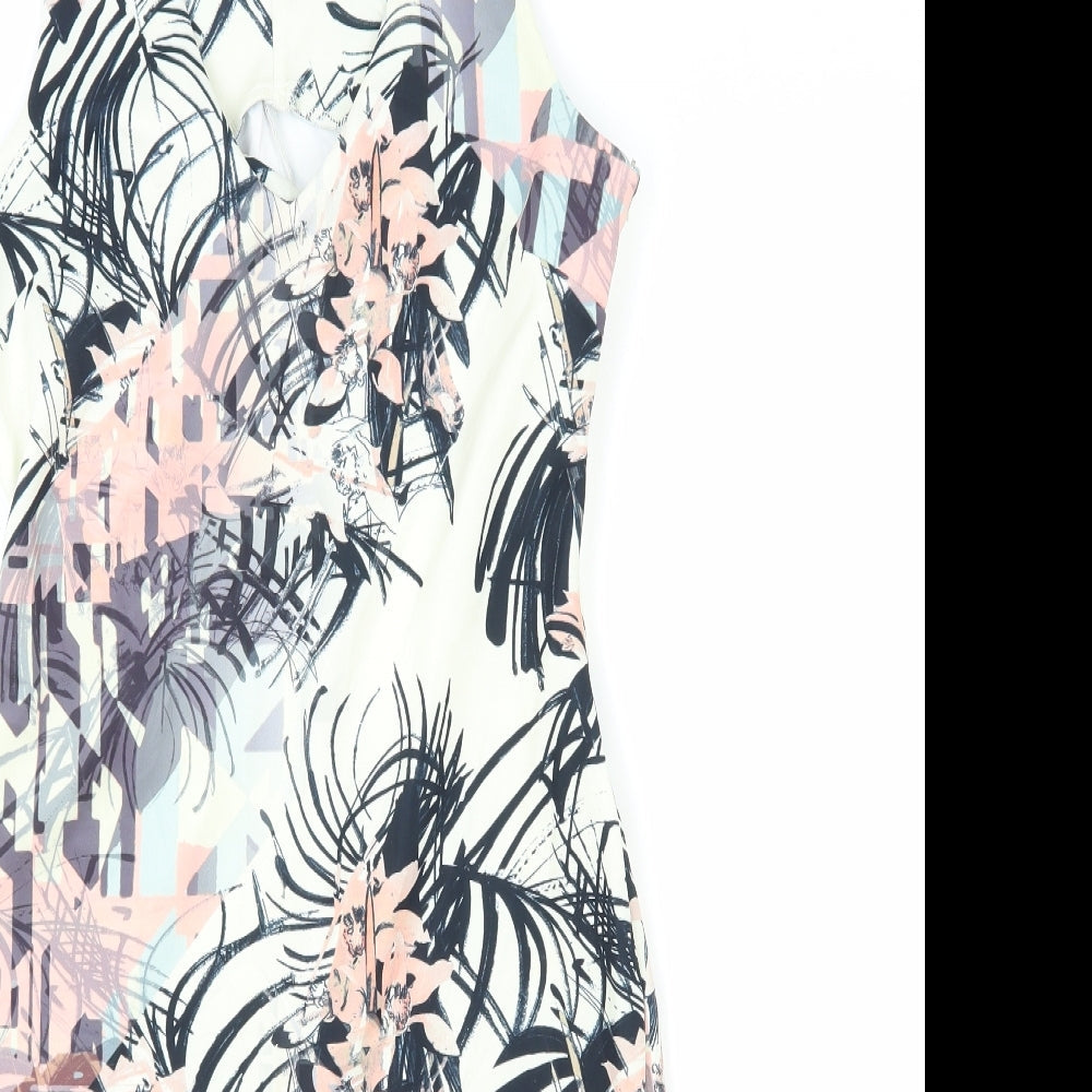 NEXT Womens Multicoloured Geometric Polyester A-Line Size 12 V-Neck Zip