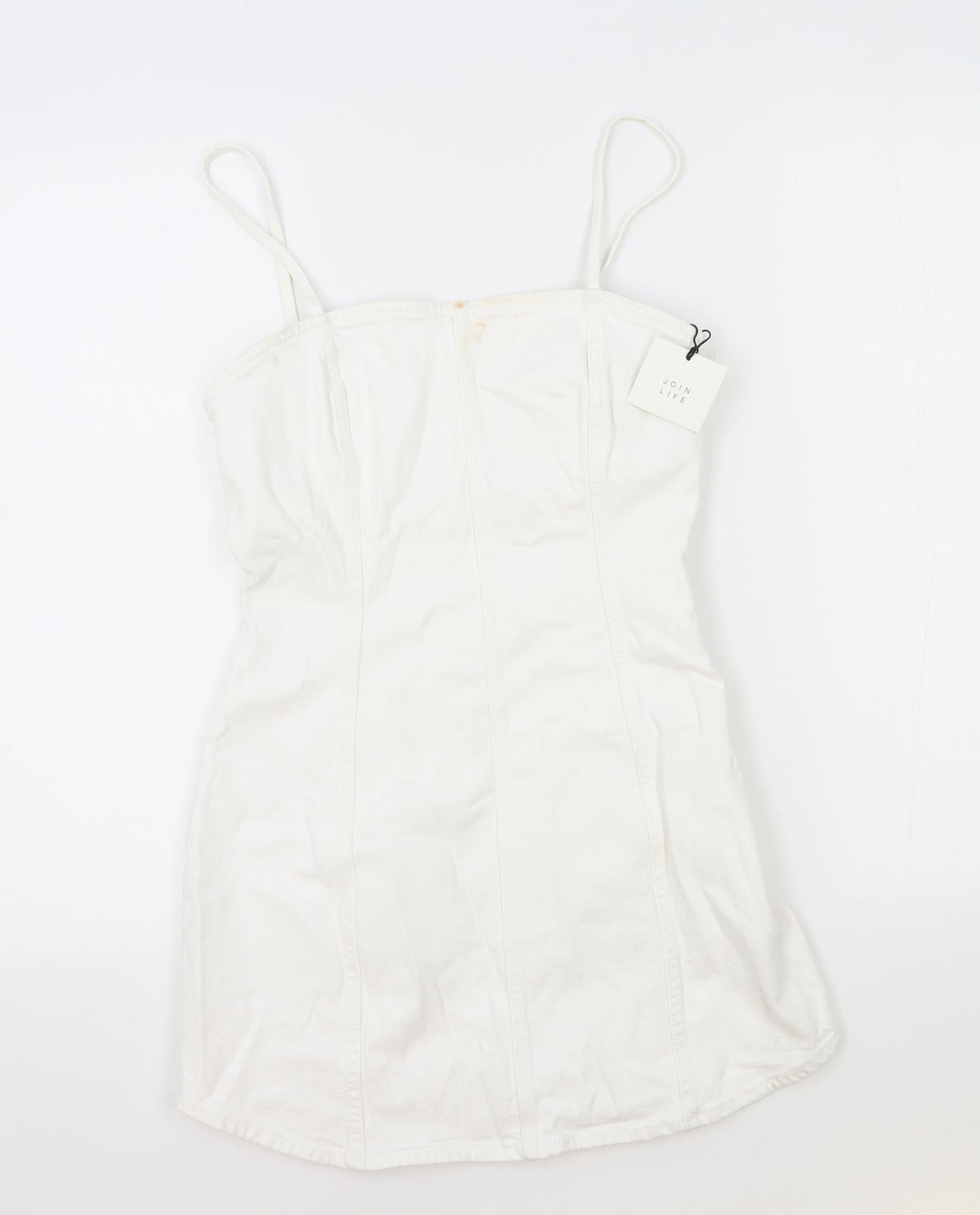 Zara Womens White Cotton Mini Size S Square Neck Zip