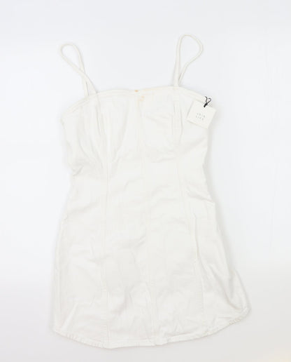 Zara Womens White Cotton Mini Size S Square Neck Zip