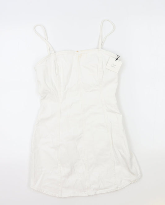 Zara Womens White Cotton Mini Size S Square Neck Zip