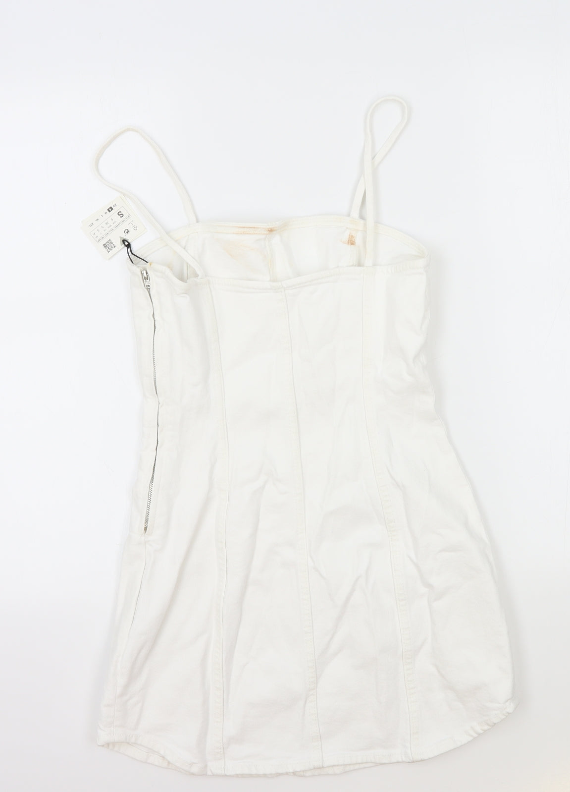 Zara Womens White Cotton Mini Size S Square Neck Zip