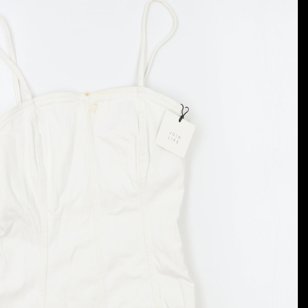 Zara Womens White Cotton Mini Size S Square Neck Zip