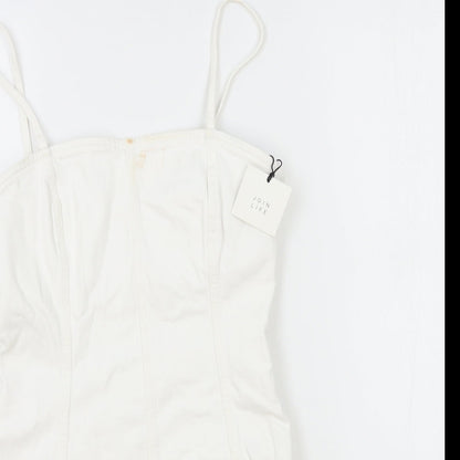 Zara Womens White Cotton Mini Size S Square Neck Zip