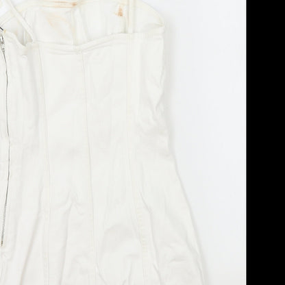 Zara Womens White Cotton Mini Size S Square Neck Zip